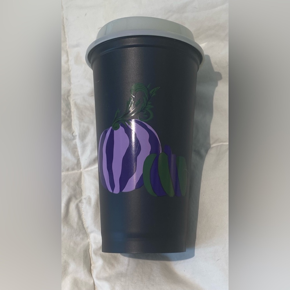 Starbucks Reusable Cup 16 oz Black Purple Pumpkin Fall Halloween